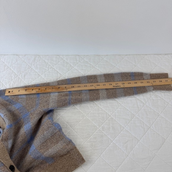 Madewell Alpaca Blend V-Neck Cardigan Plaid Warm Camel Brown Blue NT594 L - Picture 10 of 16